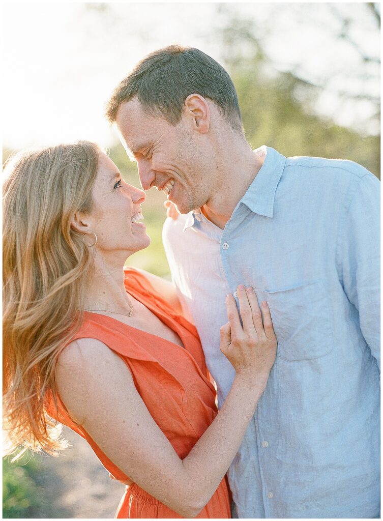 orange dress engagement photos in the bay area