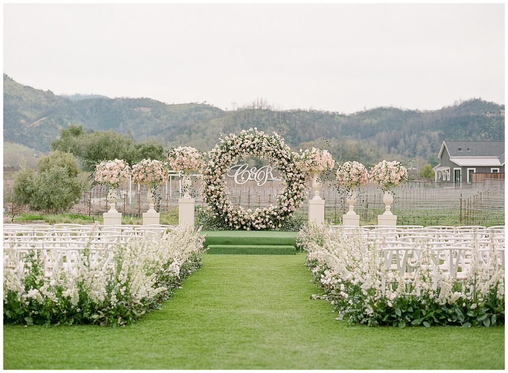 Floral circle arch for Four Seasons Napa Valley wedding