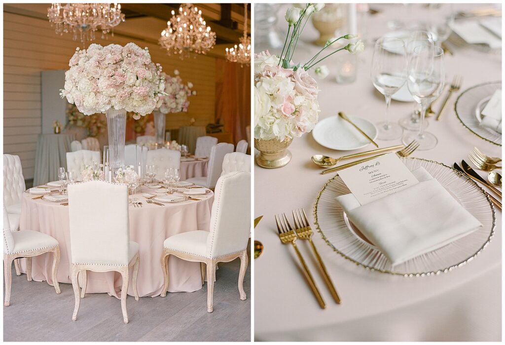 Blush and white wedding reception at Four Seasons Napa Valley in the Ballroom