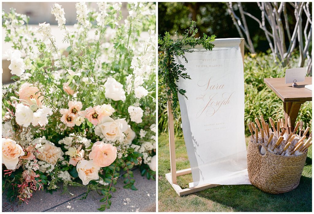 linen welcome sign for Holman Ranch wedding