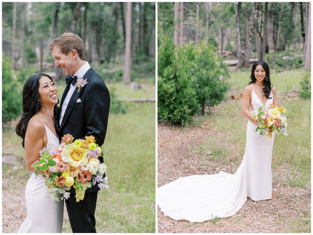 Sarah Seven wedding dress for Evergreen Lodge Yosemite Wedding