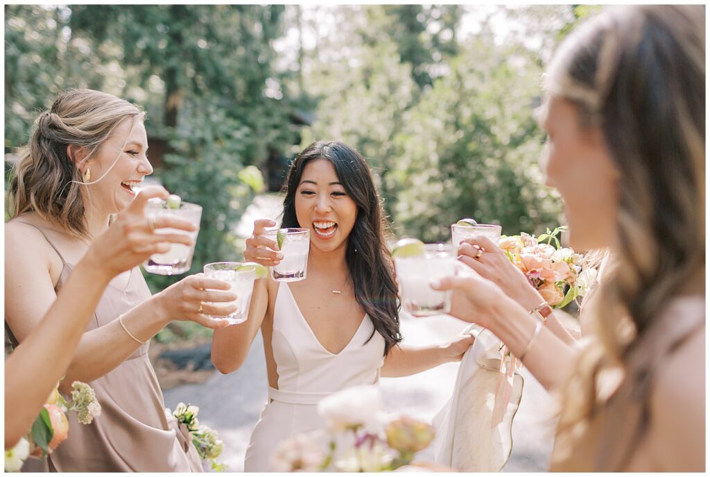 Bride glowing after wedding ceremony at Evergreen Lodge Yosemite