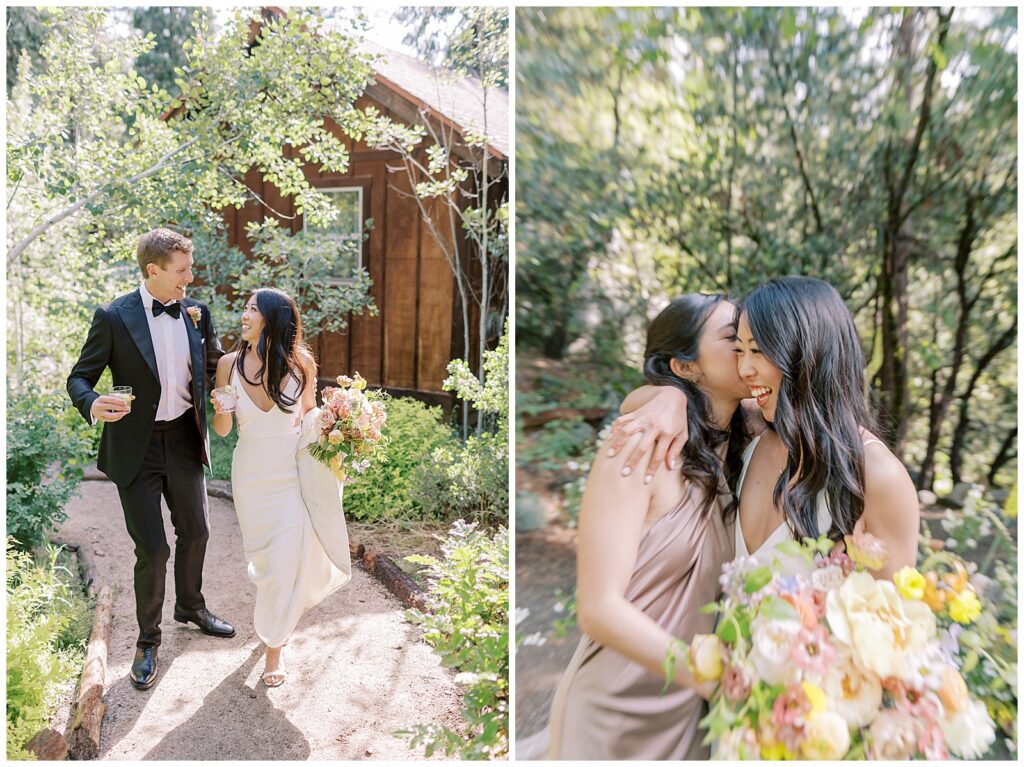Bride and groom just married at Evergreen Lodge Yosemite