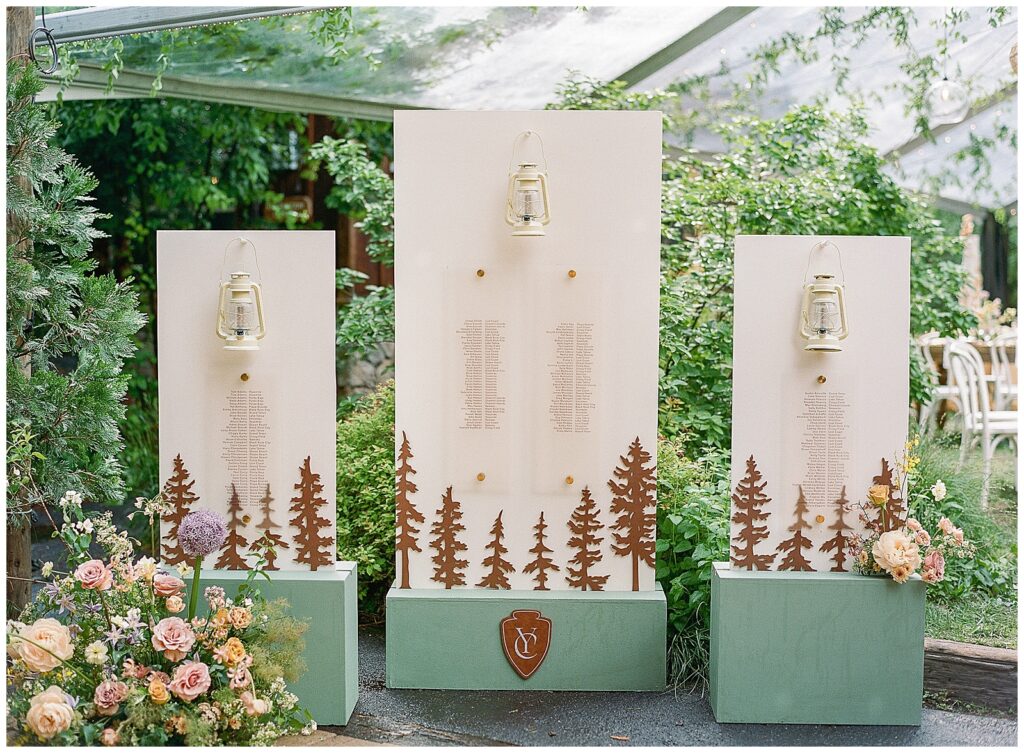 Shimmer and Stain camp themed wedding with national park details