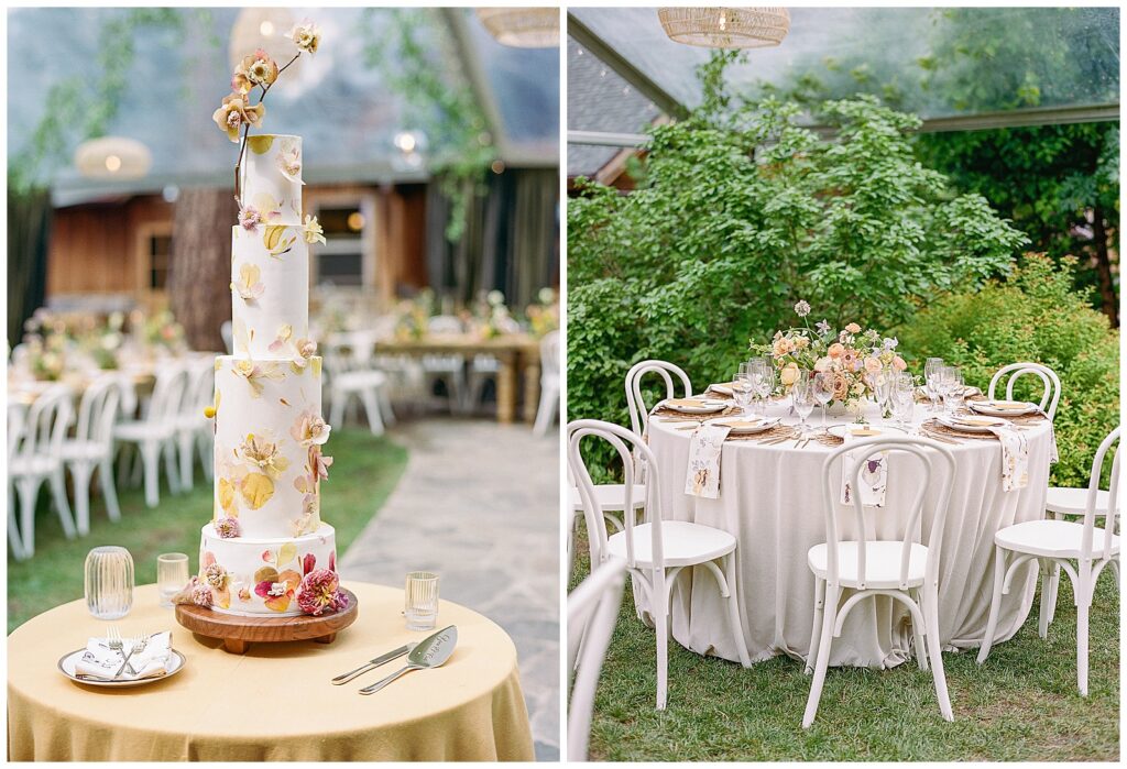 Cake with dried florals for Evergreen Lodge wedding Yosemite