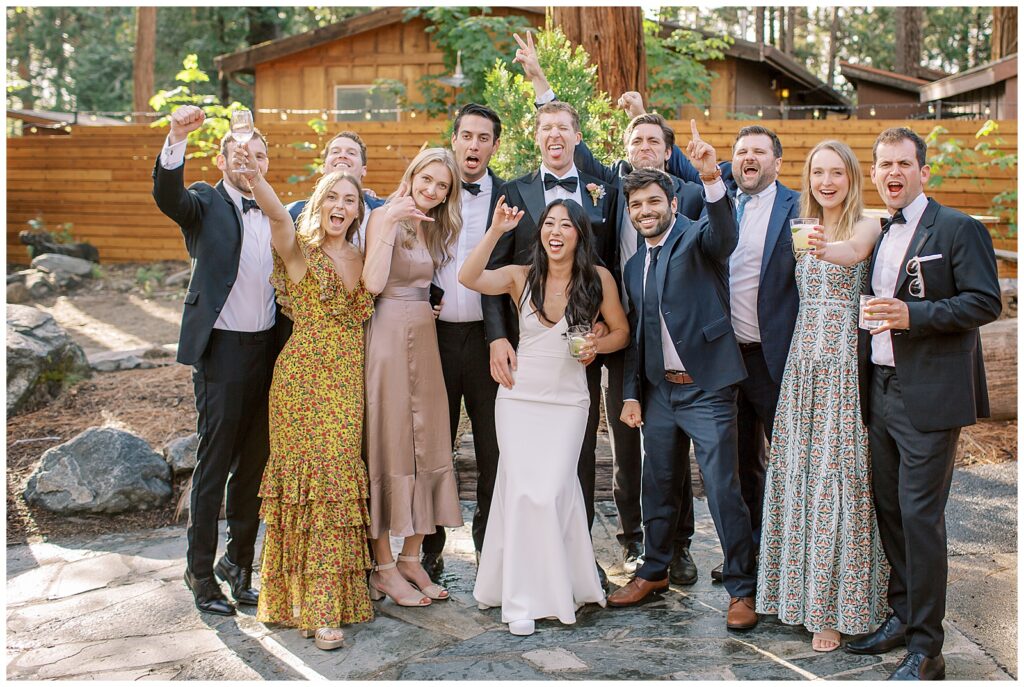 group photos at Evergreen Lodge Yosemite Wedding