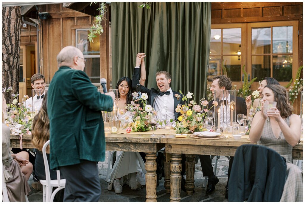 Wedding toasts at Evergreen Lodge Wedding Yosemite
