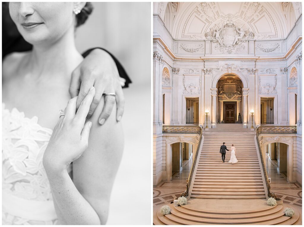 SF City hall wedding portraits in Oscar de la Renta Gown