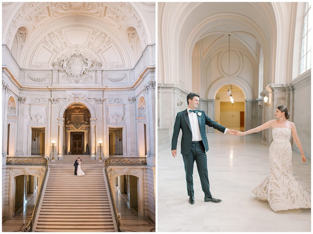 SF City hall wedding portraits in Oscar de la Renta Gown