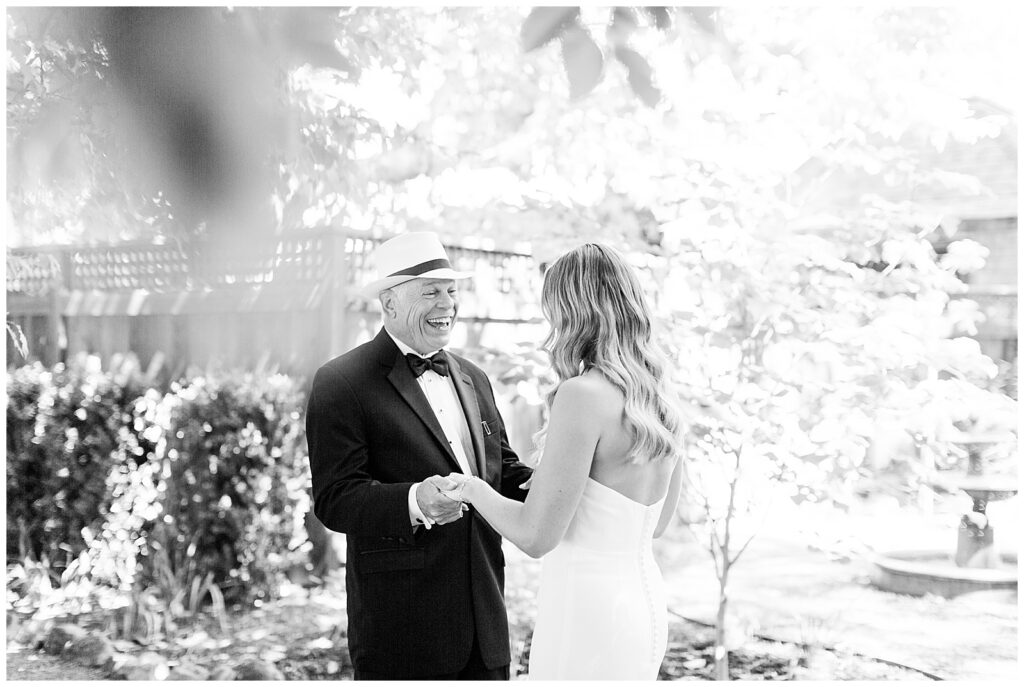 first look with dad at Dawn Ranch wedding