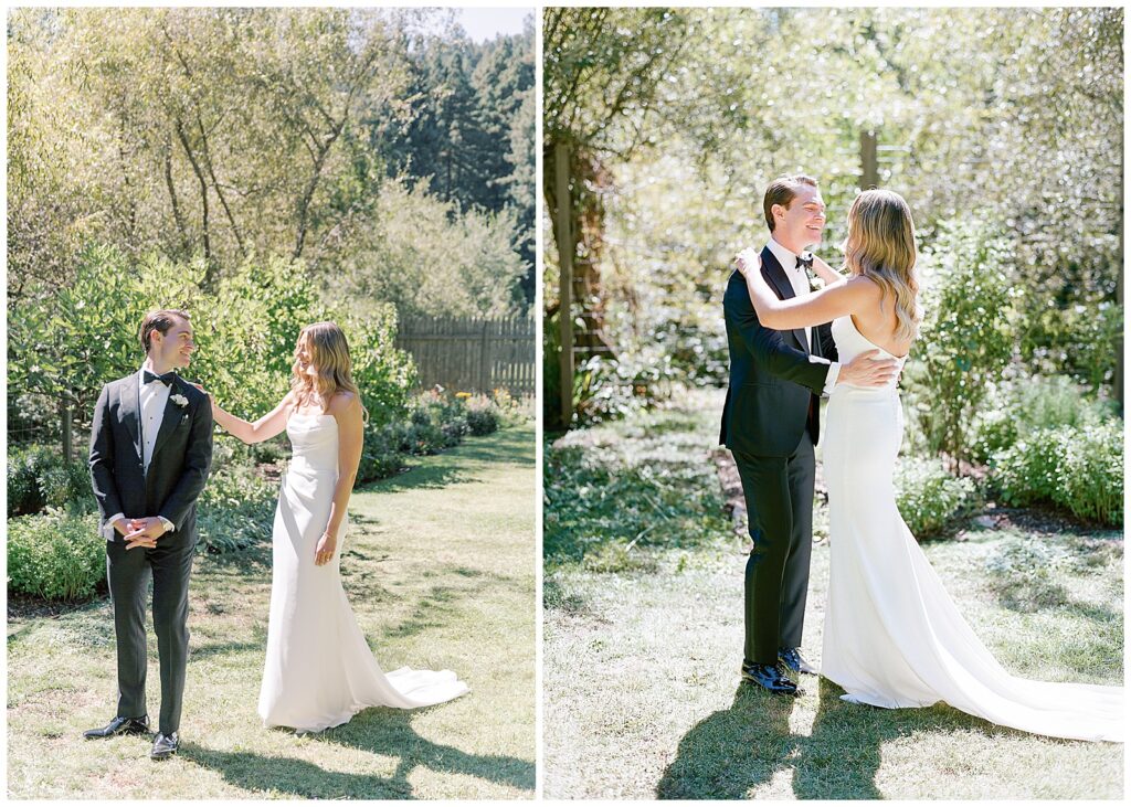 First look in the culinary garden at Dawn Ranch wedding