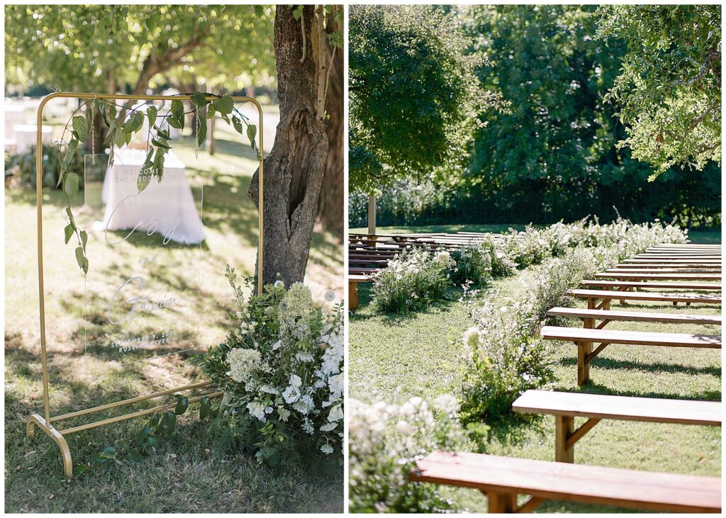 Wedding ceremony at Dawn Ranch in the orchard