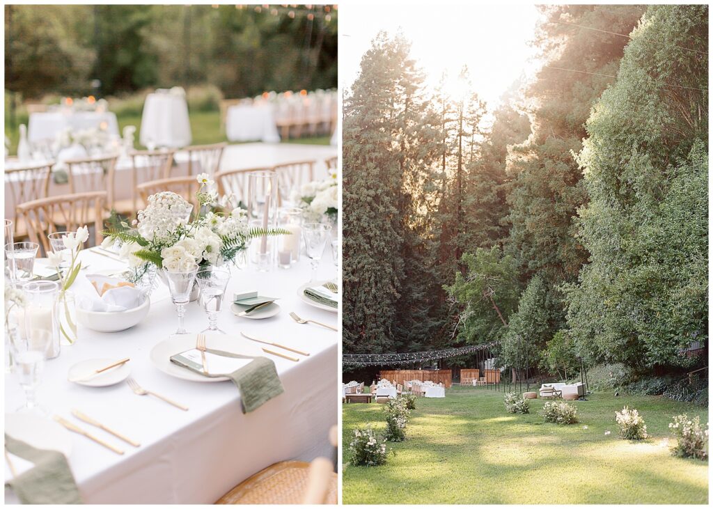 white and green wedding reception at Dawn Ranch