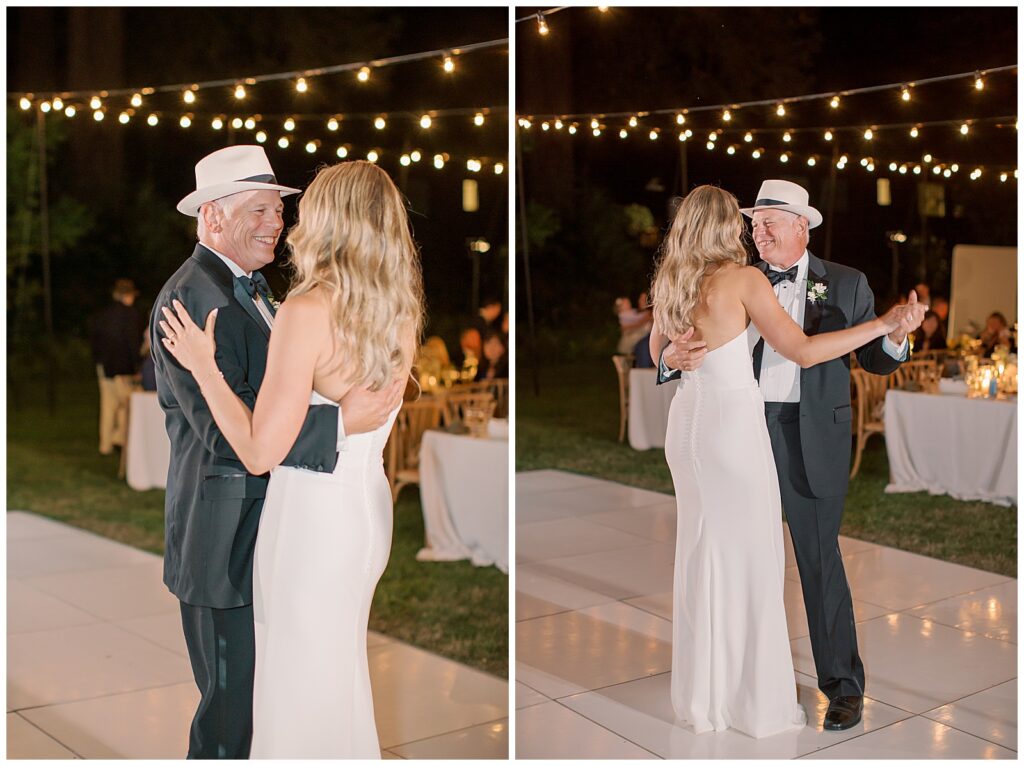 First dance at Dawn Ranch under twinkle lights