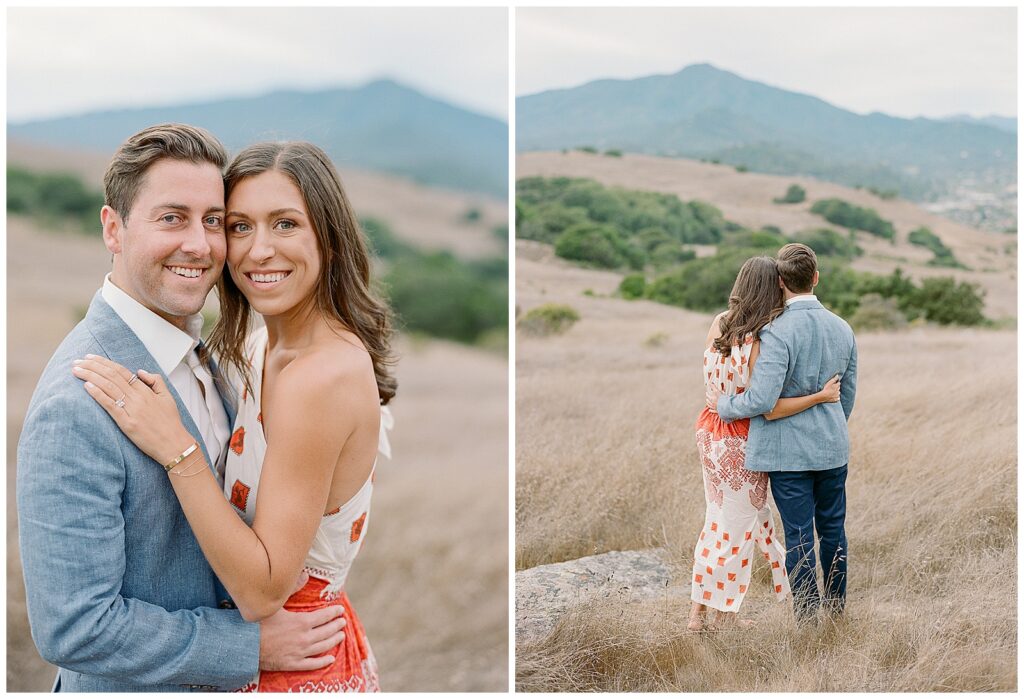 Ring mountain engagement photos with orange dress