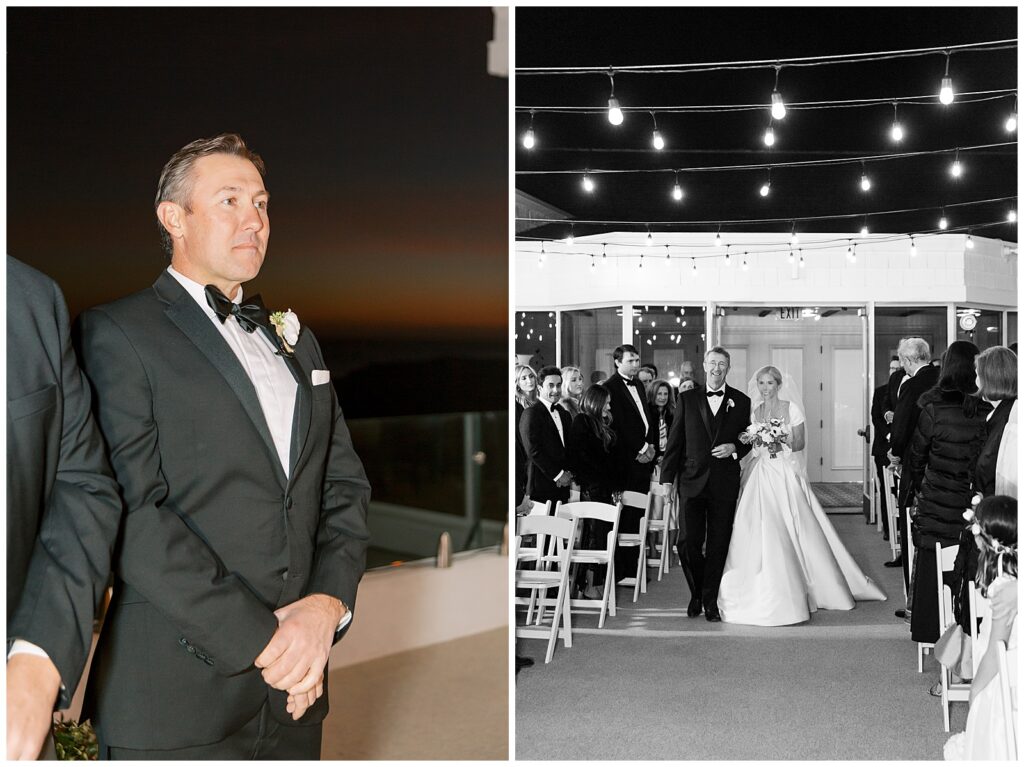 After sunset wedding ceremony at Pebble Beach Beach & Tennis Club
