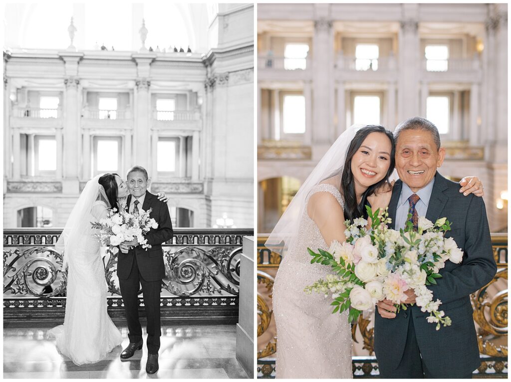 Portrait of bride with her dad at SF City hall