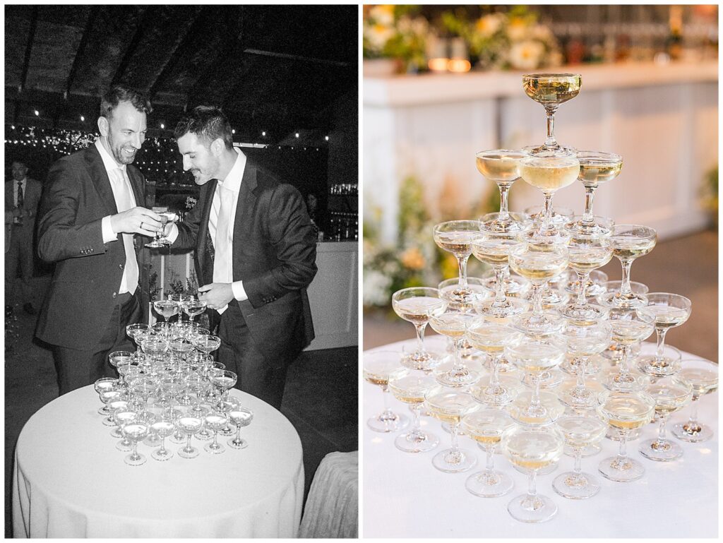 Champagne tower for grooms at Cornerstone wedding in Sonoma